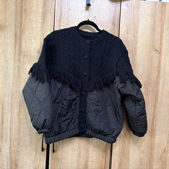 Commense Black Patchwork Cable Knit Quilted Coat Size Large - Picture 1 of 8